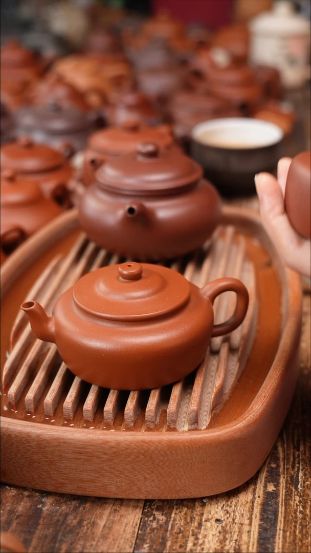 茶壶紫砂朱泥半手旭帽壶