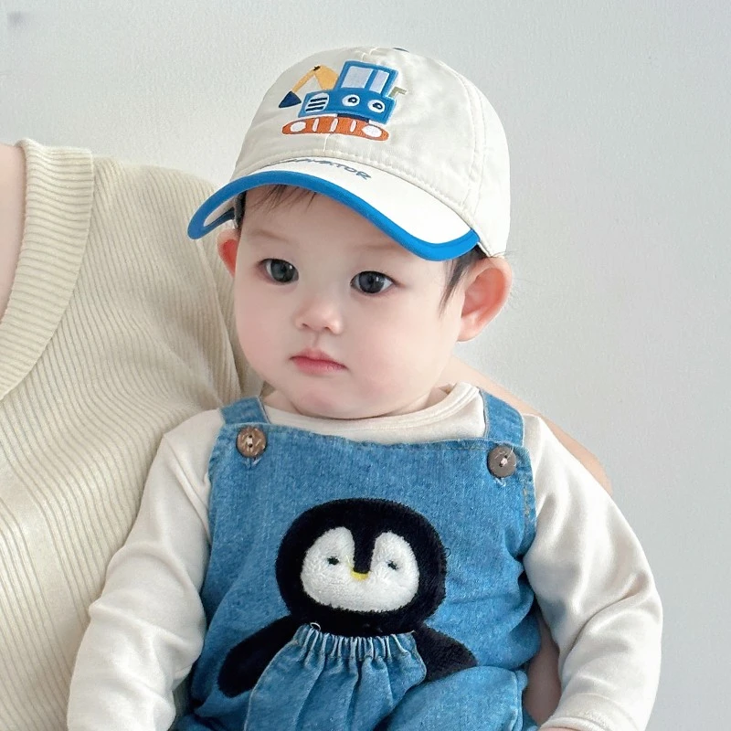 婴儿遮阳帽子春夏薄款纯棉卡通鸭舌帽夏天男童宝宝透气棒球帽