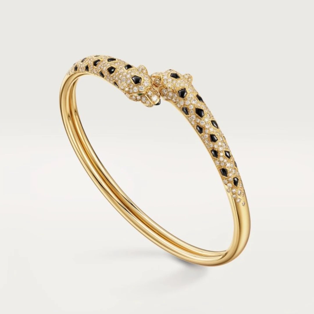 99新 Cartier/卡地亚 小花6欢  猎豹手镯 满钻 18K黄金 16码