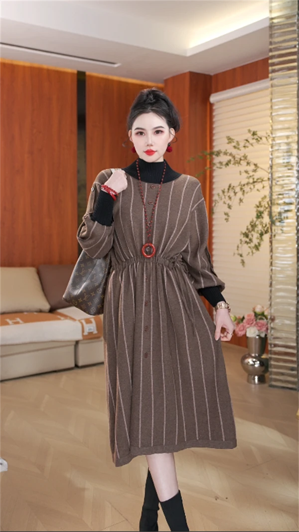 重磅加厚秋冬季宽松保暖气质洋气长袖毛衣连衣裙-6966