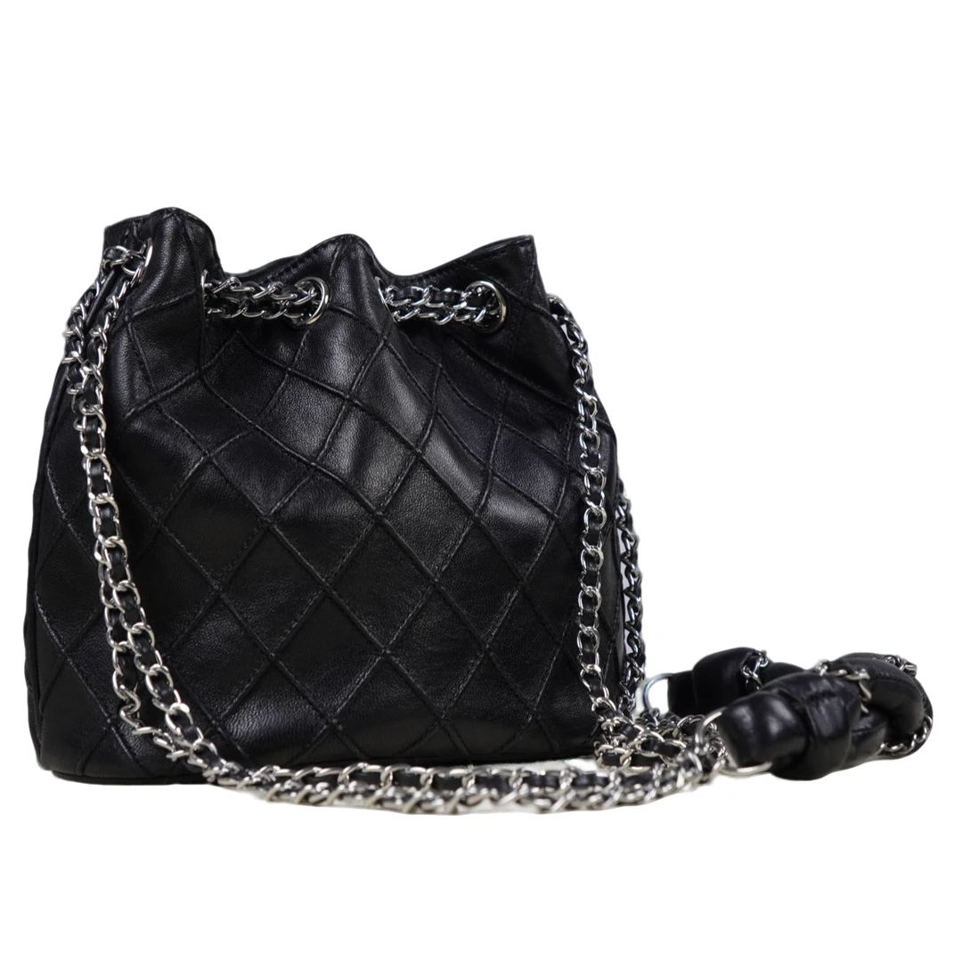 时尚小香风菱格链条包羊皮斜挎水桶包