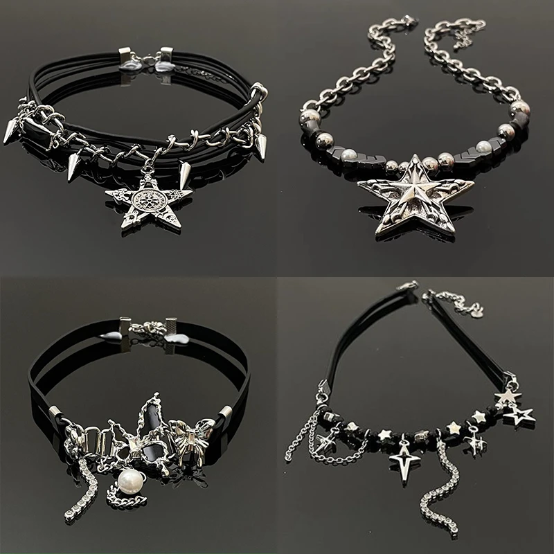 辣妹风y2k五角星皮质项链设计感高级中性朋克女亚文化锁骨链颈链