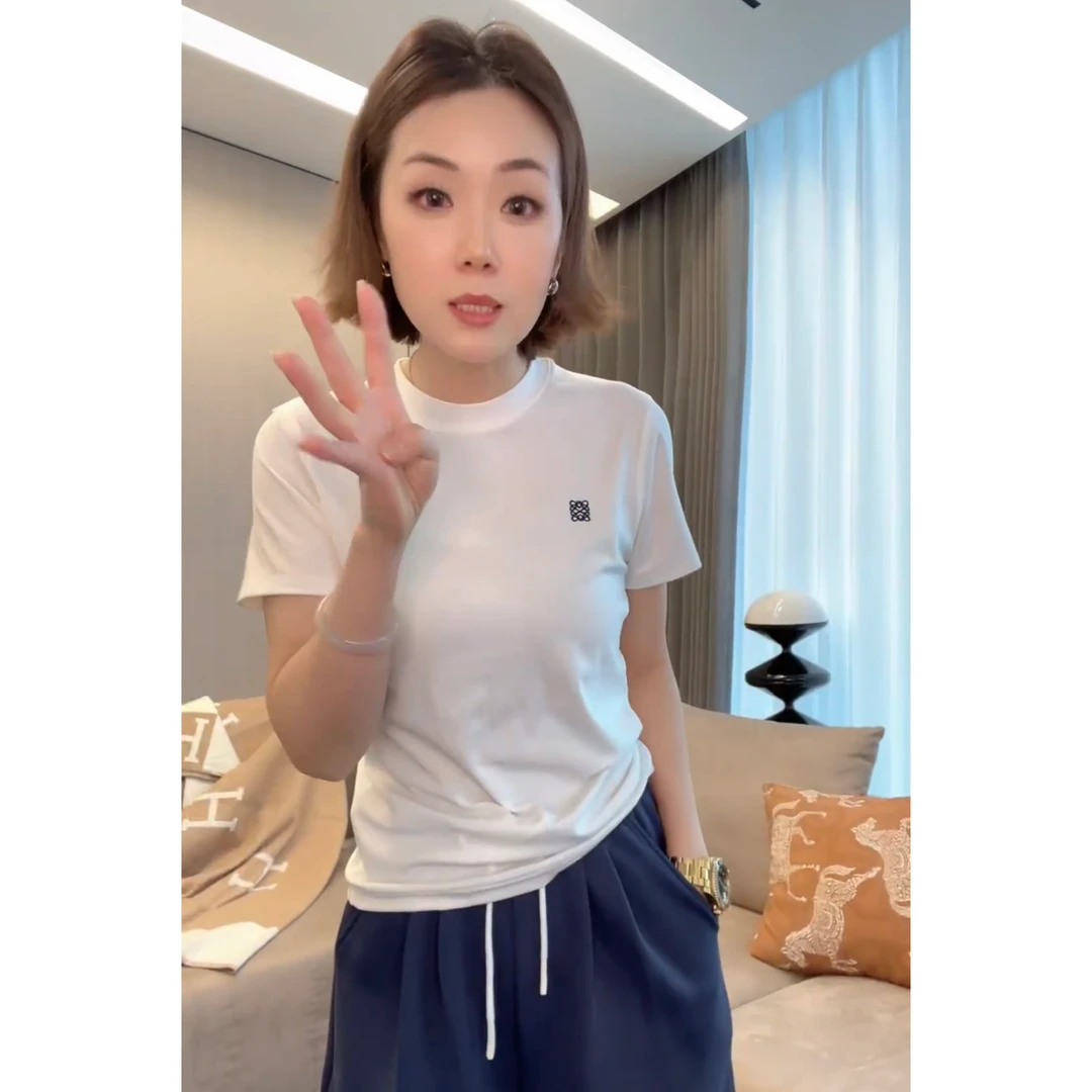 LANGLANG 小罗T恤【莱赛尔天丝】洋气百搭圆领刺绣短袖女 LL-TX6985
