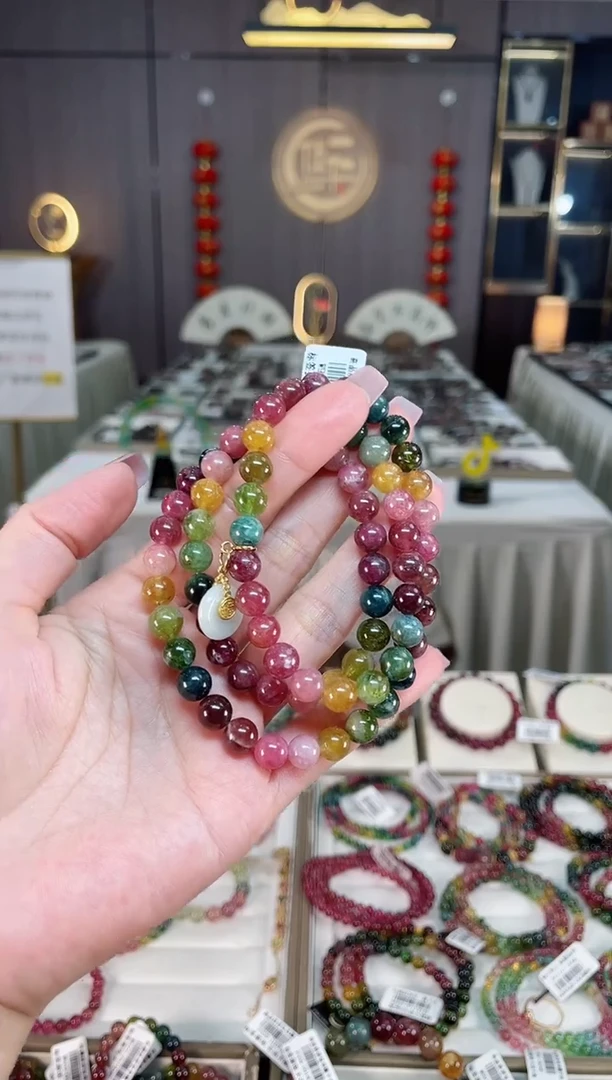未镶嵌老矿碧玺色标彩虹三圈手串7mm+碧玺hon多样性发一条