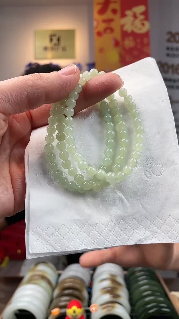 【闪购商品】和田玉手串未镶嵌翠青卡5-6手串多样性发一条