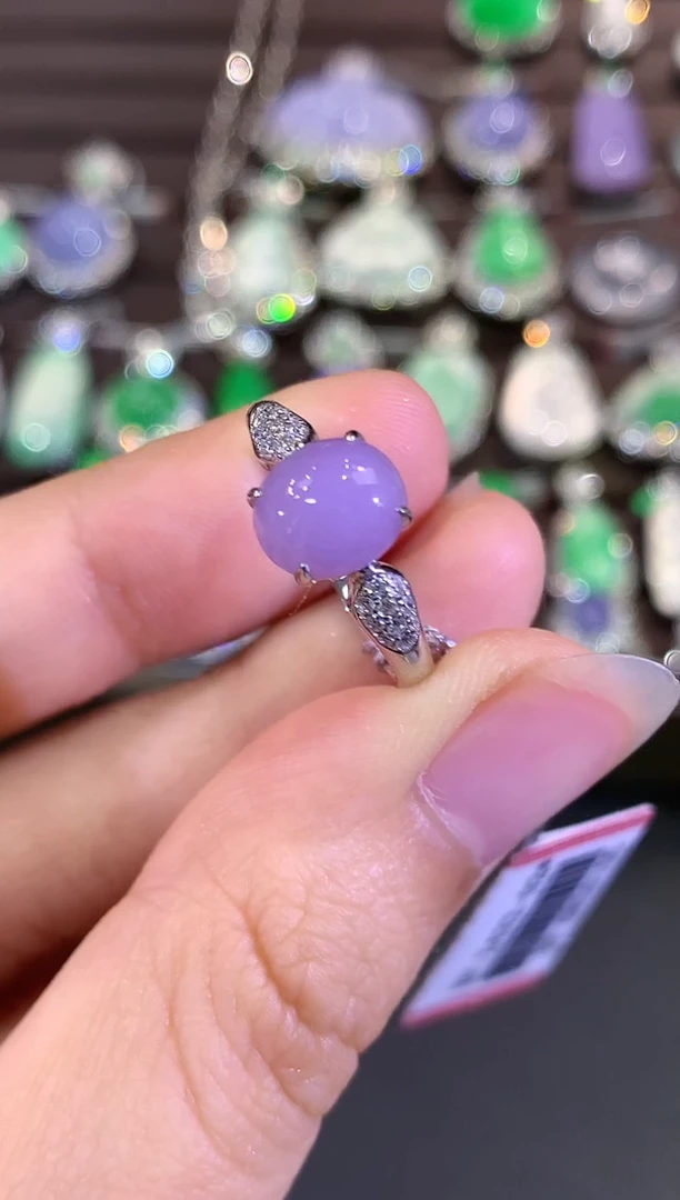 18K金镶嵌戒指翡翠B39 紫货有色差