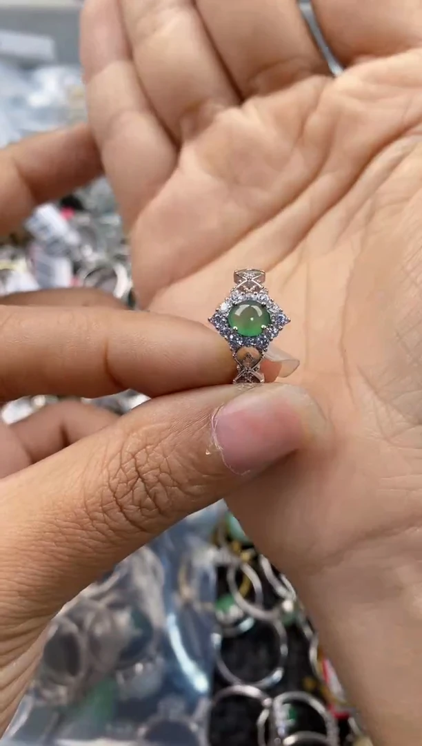 银S925镶嵌戒指翡翠11-11---10