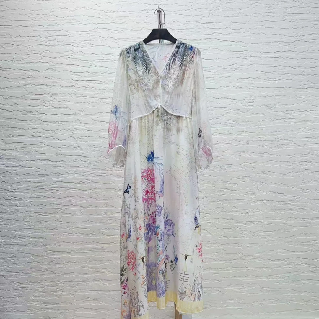 【飞哥女装】“鸟语花香”桑蚕丝定位印花连衣裙 稀缺孤品19