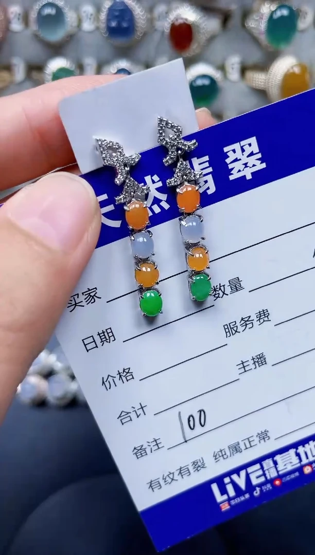 银S925镶嵌翡翠耳饰100