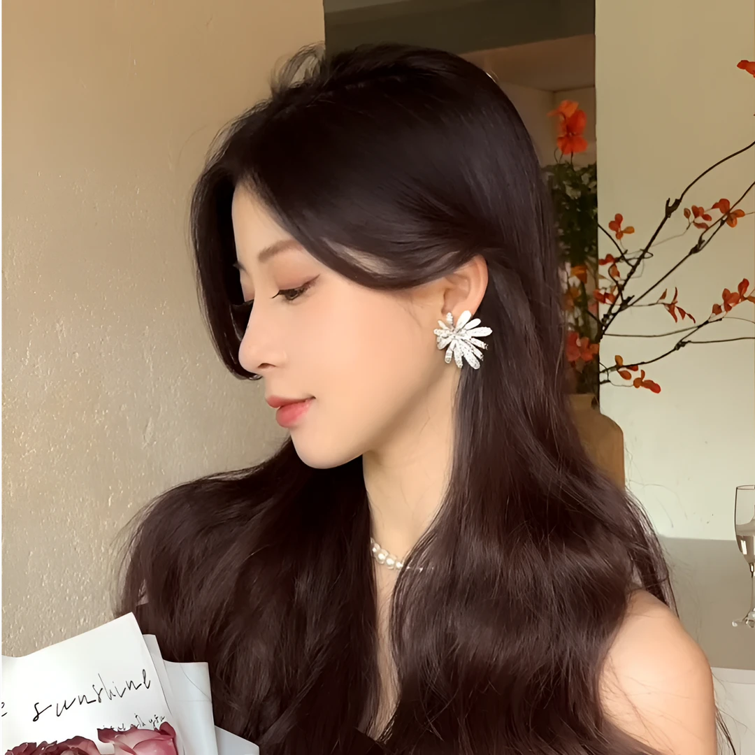 铜合金合成锆石耳饰 绚丽烟火耳环女 轻奢小众设计新潮重工耳针女