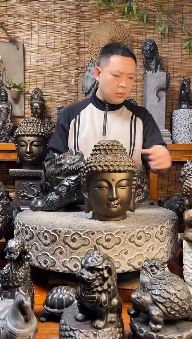石材无**云26佛头天然青石雕刻
