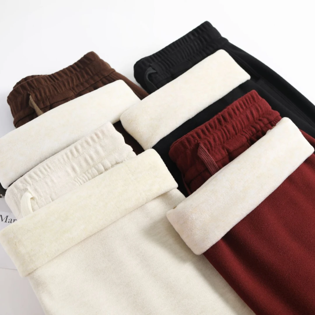 【羊毛+蚕丝】T冬季女士新款加厚加绒松紧腰直筒修身梧桐休闲裤