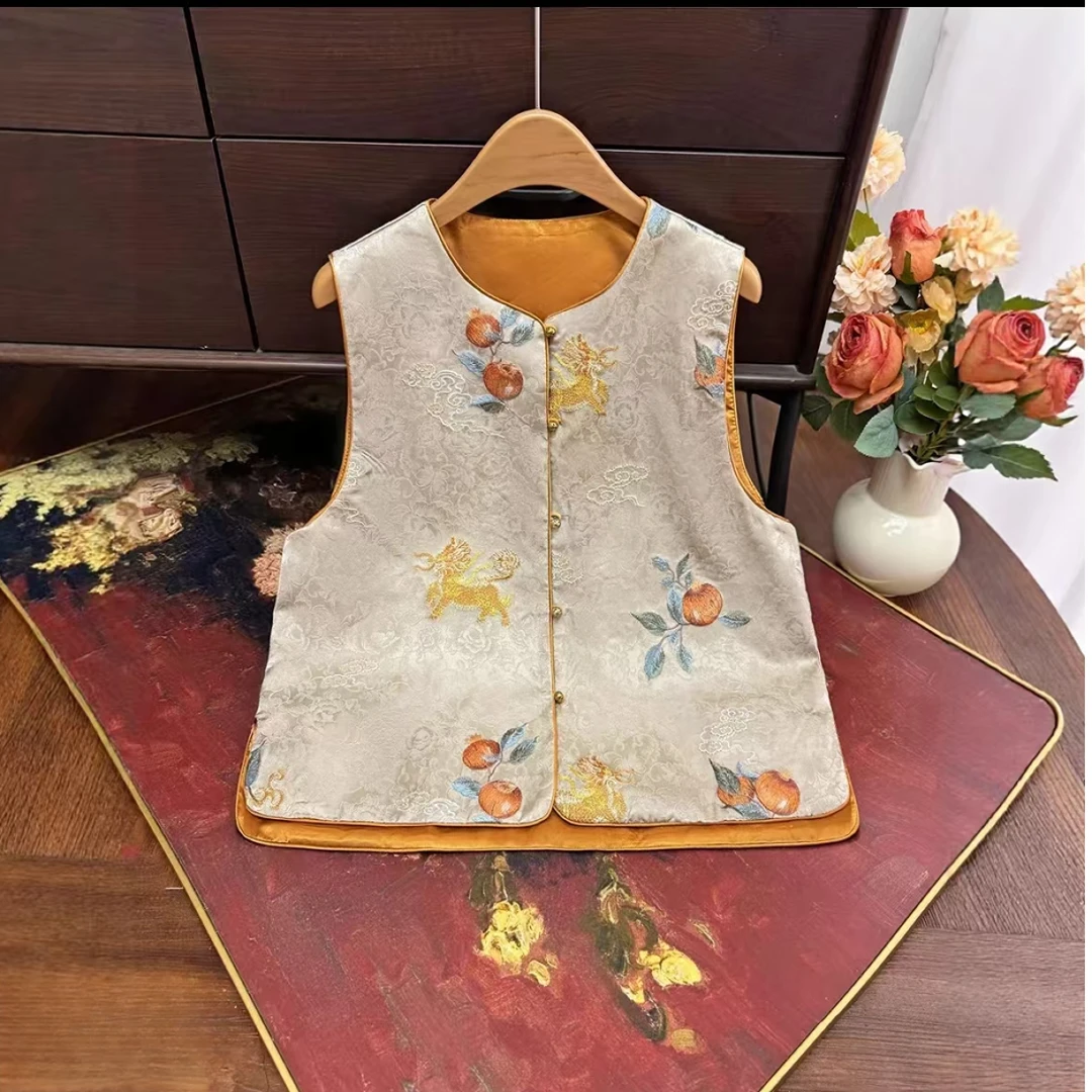 【麒麟送福】002早秋新款新中式国风刺绣马甲圆领气质时尚马夹女