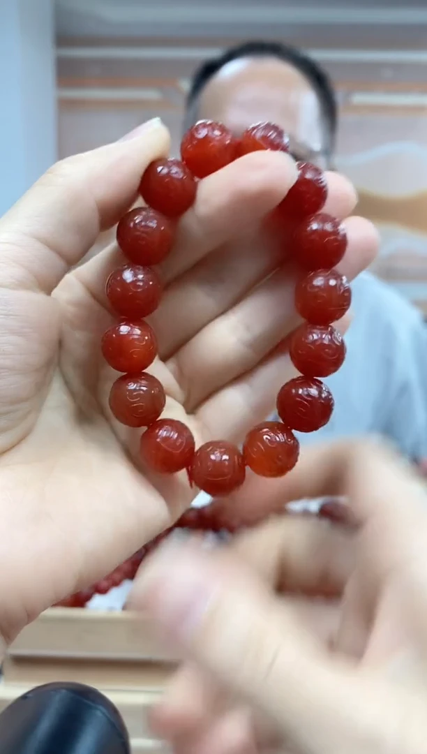 未镶嵌手串玛瑙/玉髓回纹牛血红玛瑙手串尺寸14mm