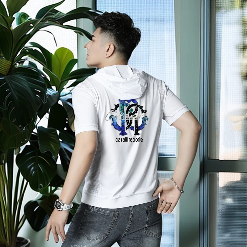 娜罗普西时尚潮流连帽开衫拉链t恤男潮牌短袖夏季休闲凉感T恤半袖