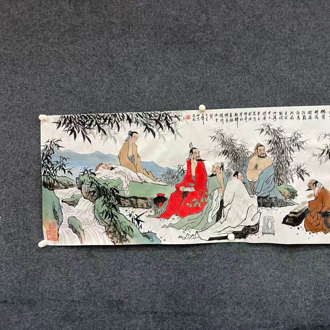 画家-冯高翔- 国画-小六尺 -竹林七贤-横幅