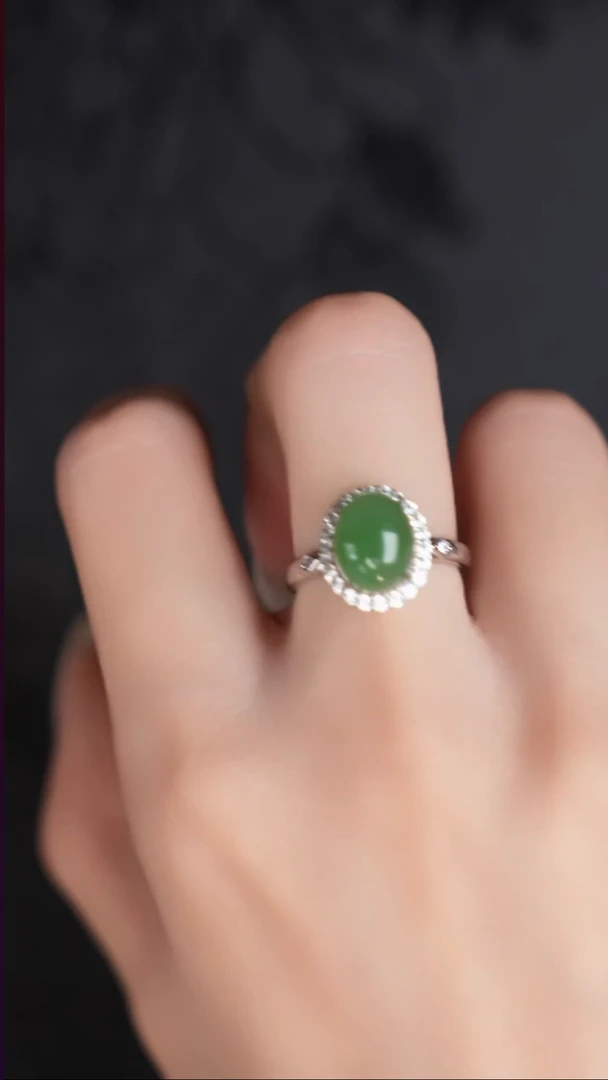 银S925镶嵌戒指和田玉（碧玉）多样性发其1