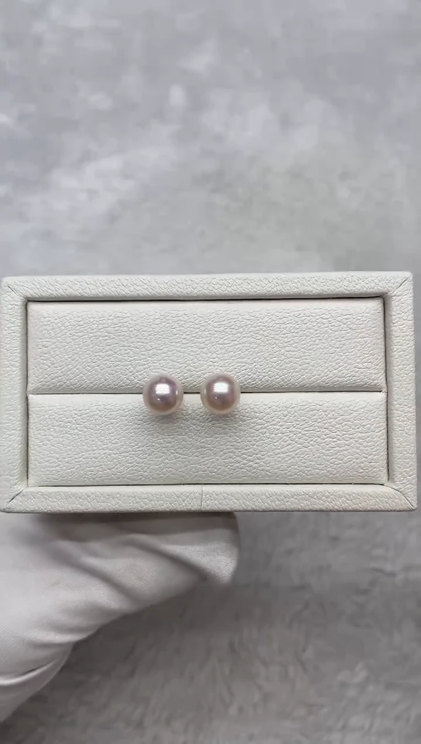 银S925镶嵌耳钉海水珍珠AK素钉8.5-9mm