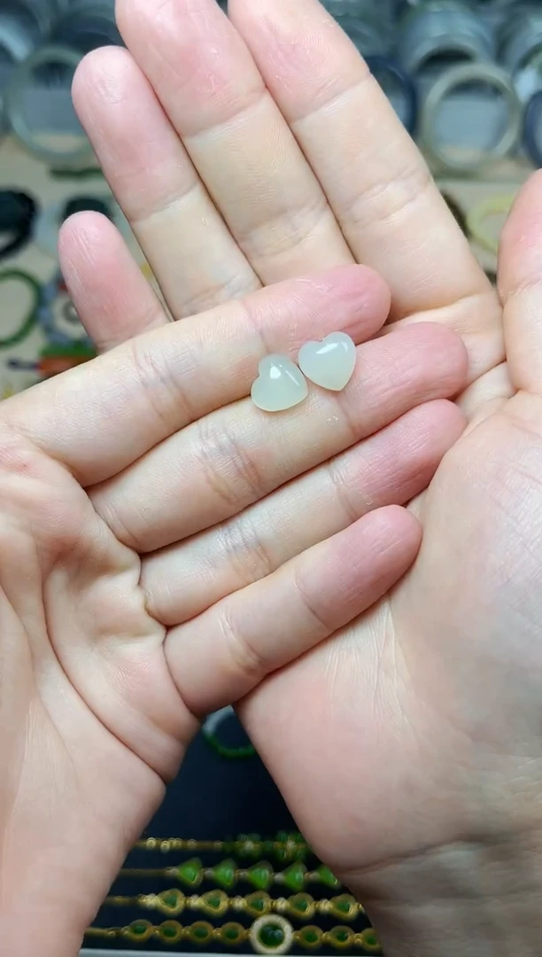 和田玉银S925镶嵌耳饰爱心耳钉06