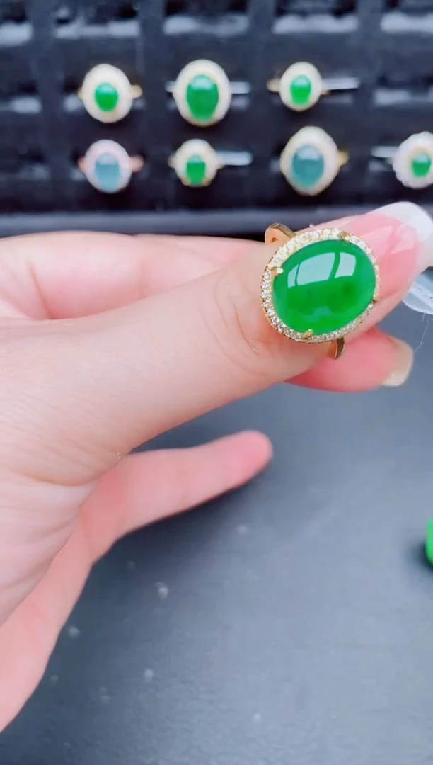 翡翠戒指银S925镶嵌天然a货翡翠222