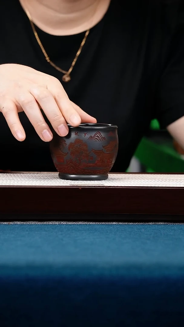 茶杯紫砂石黄主人杯彩刻