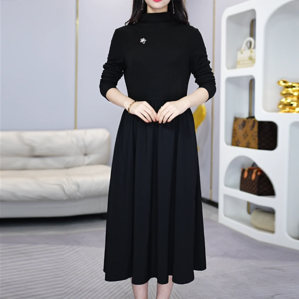 连衣裙修身裙子显瘦气质长袖针织时尚打底黑色修身裙子显瘦气质