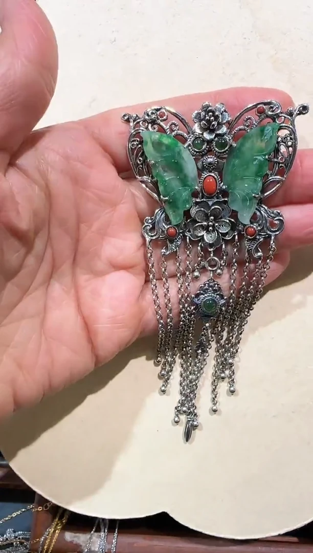 【闪购商品】翡翠颈饰银S925镶嵌国风