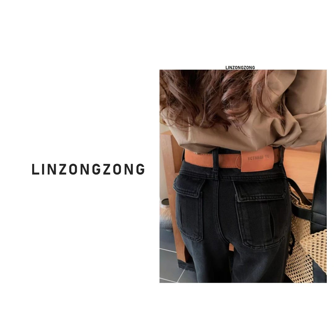 冬季新款百搭休闲加绒厚翻盖牛仔弯刀阔腿裤b3073