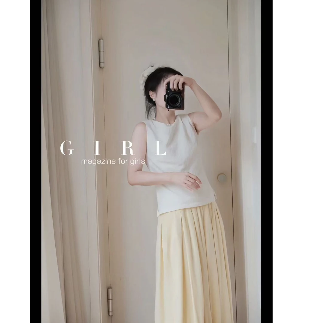 高级感上衣女法式气质不规则纹理荡领挂脖露背系无袖背心上衣