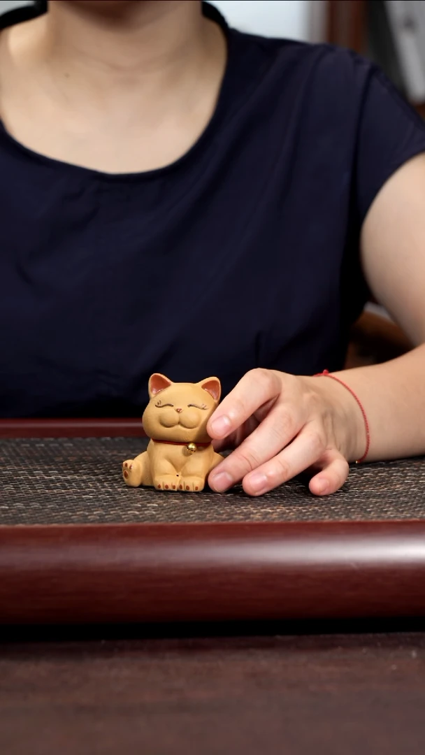 茶杯紫砂黄金段小猫茶宠