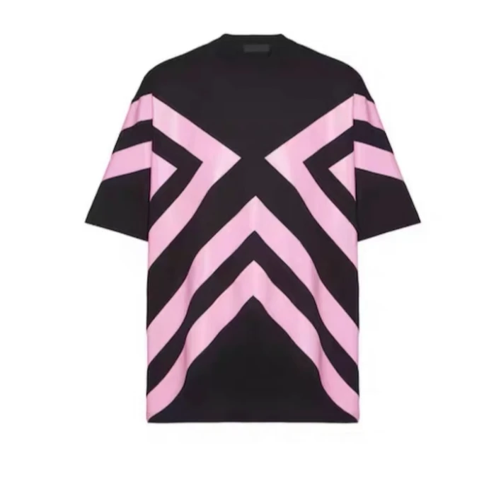 全新未使用 Prada/普拉达 粉红黑色条纹T恤 MTS10784