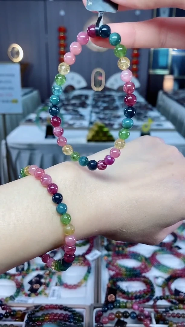 老矿碧玺色标冰体单圈手串6mm+未镶嵌碧玺dan多样性发货一条