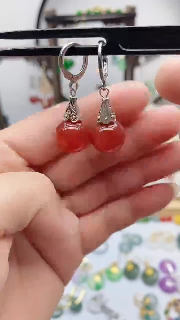 银S925镶嵌南红玛瑙耳饰83