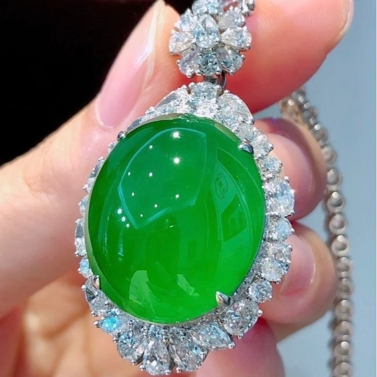 正品保真绿玉吊坠蛋面玉挂件女款项链真玉石吊坠玉髓玛瑙毛衣链女