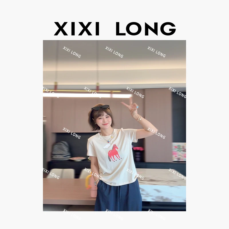 夏季百搭休闲复古时髦小马短袖薄款t恤