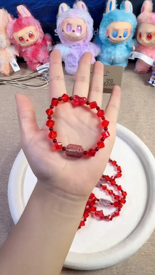无合成金属12红色斜方华子晶晶手串