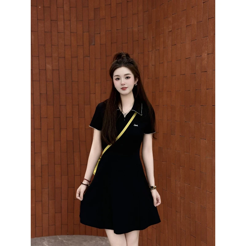 宿慕SUMU 夏季翻领连衣裙2025新款5-24韩版POLO领短袖连衣裙1202