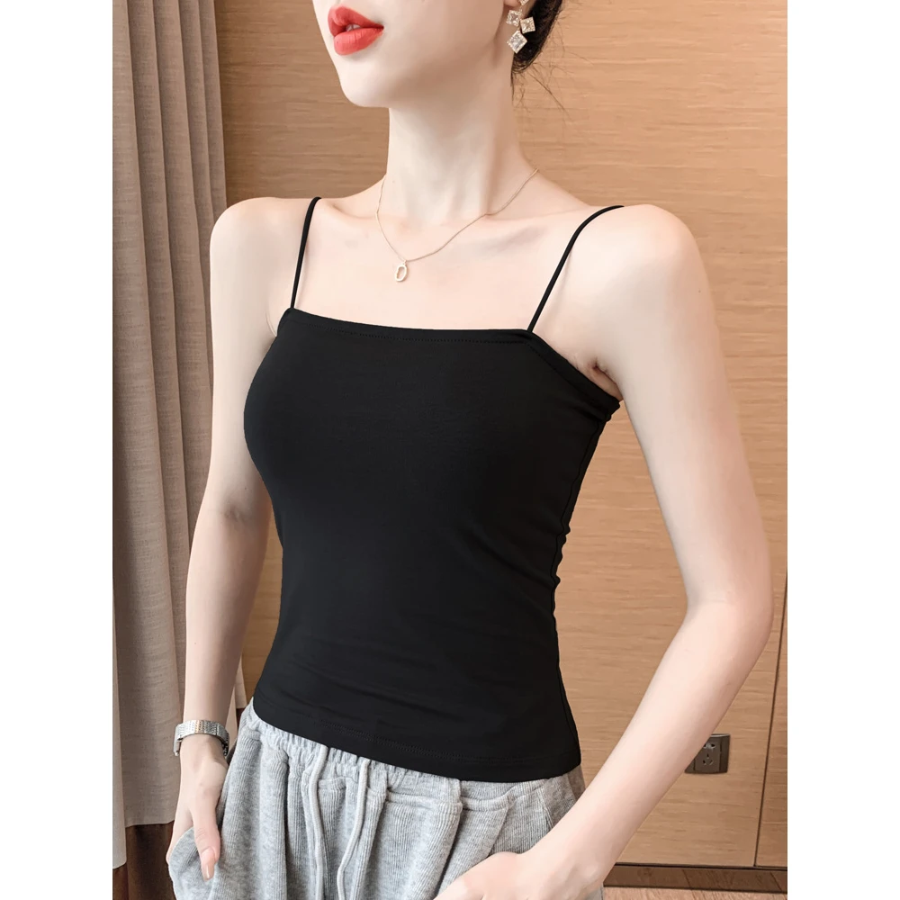 黑色吊带背心女春夏内搭带胸垫纯棉法式美背打底抹胸网红外穿上衣
