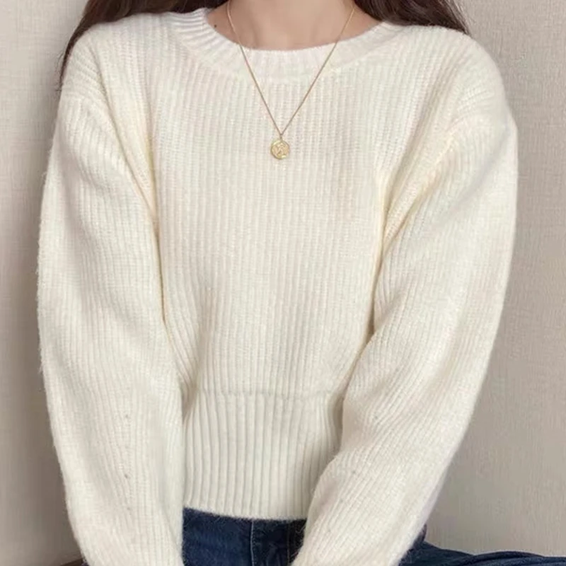 韩版女士全羊毛衫高端轻奢时尚长袖针织衫秋冬新款慵懒圆领打底衫