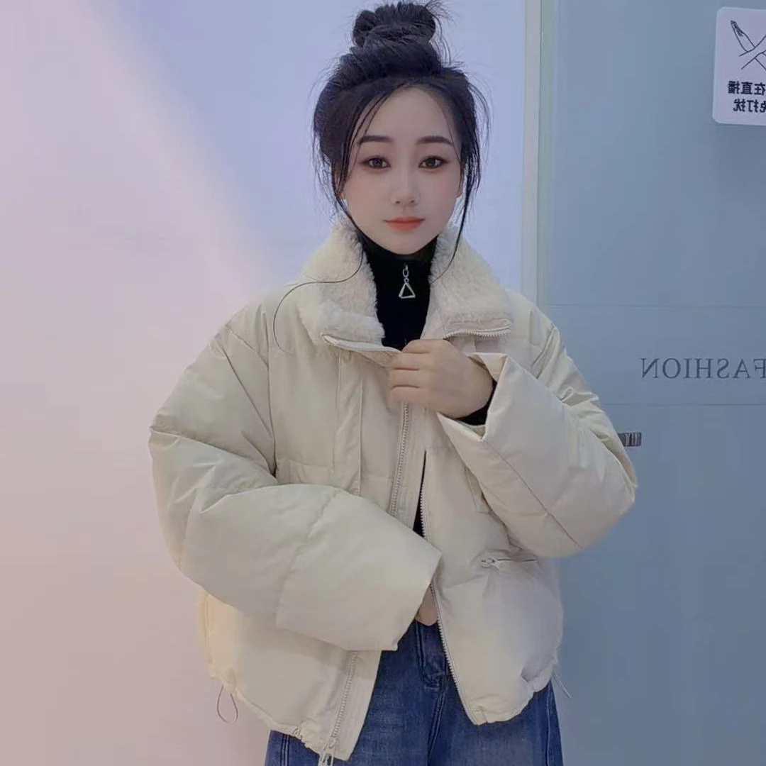 丹丹精选--1358新款飘带装饰拼接毛毛小翻领羽绒外套