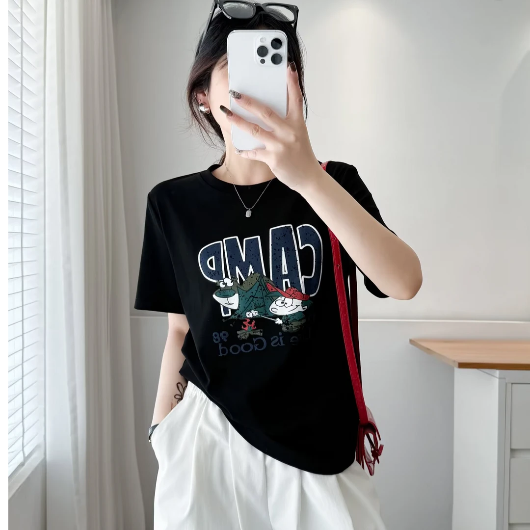 【萨萨BeFirm】微胖大码春夏季百搭圆领显瘦宽松减龄韩版ins短袖T恤