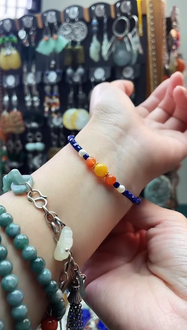 银S925镶嵌青金石手链饰品