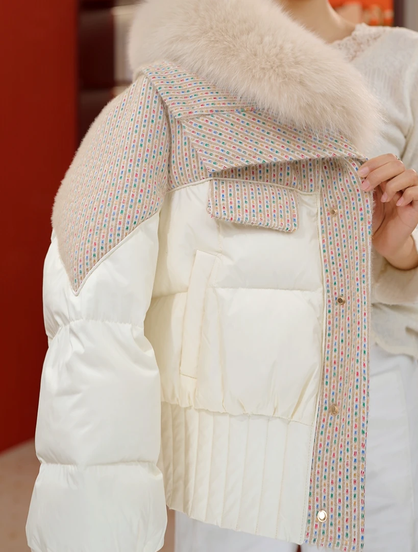 【叁-甄选大朵绒】极寒系列百搭保暖洋气米白大毛领女士羽绒服