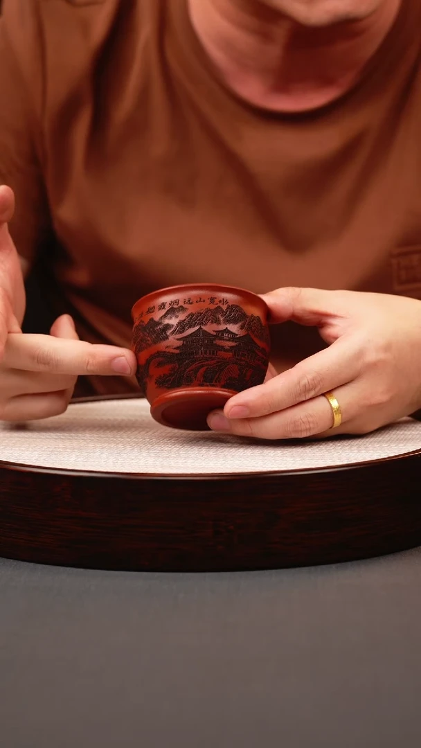 茶壶紫砂红皮龙山水主人杯