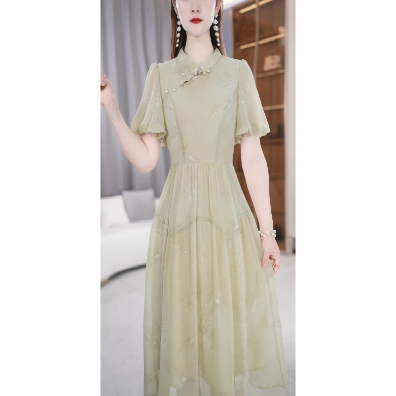 【连衣裙】夏季立领新中式气质显瘦日常短袖连衣裙M-4XL