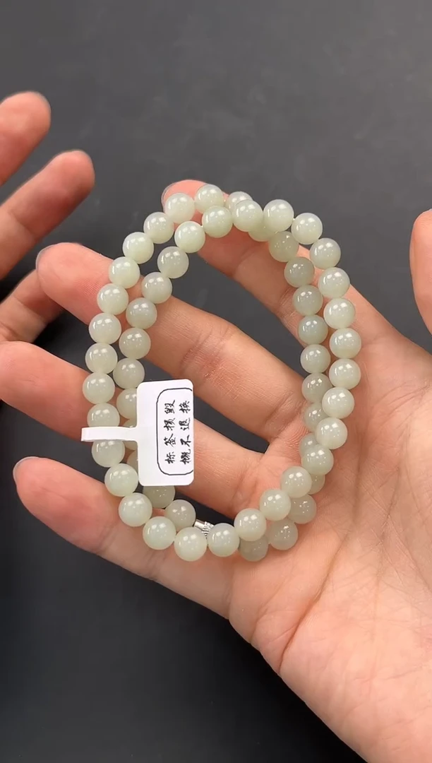 未镶嵌手串和田玉且末高青白妈妈链卡8微色差