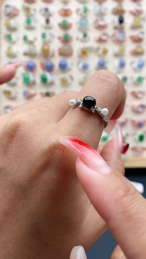 【闪购商品】翡翠戒指银S925镶嵌缅甸天然A货翡翠111  5-7