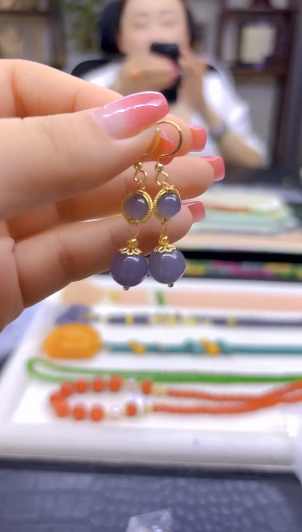 14K金镶嵌和田玉耳饰DIY款E802