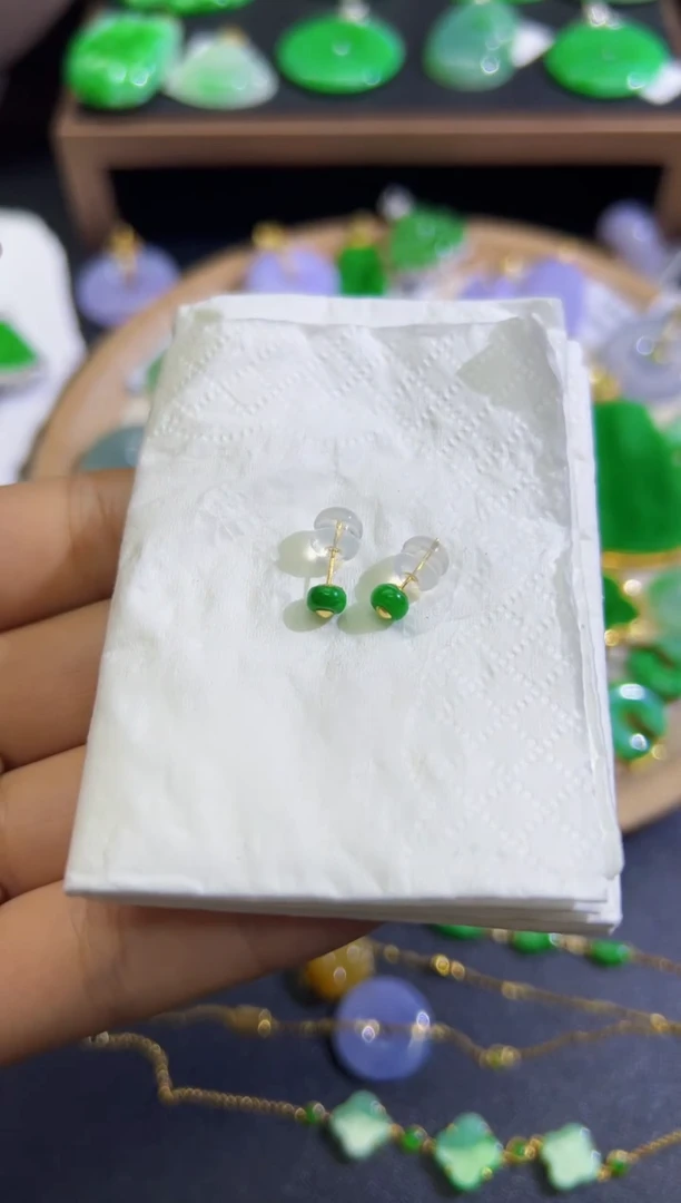 【闪购商品】翡翠耳饰18K金镶嵌Q缅料A货翡翠/支持复检/一件