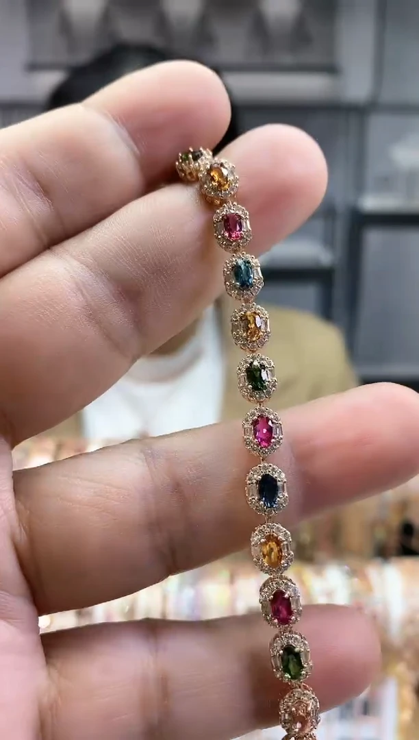 银S925镶嵌手链碧玺354354354354354